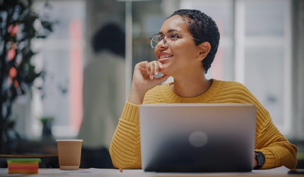 woman working on laptop