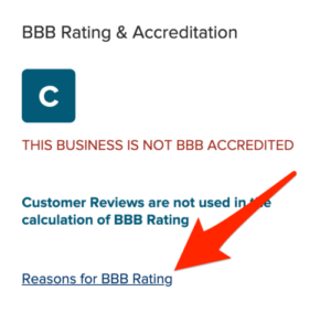 BBB Reasons for Letter Grade Rating