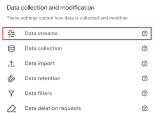 Data Streams Button in Admin Settings 