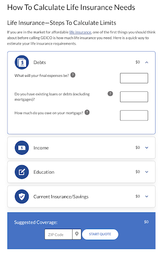 GEICO’s life insurance calculator