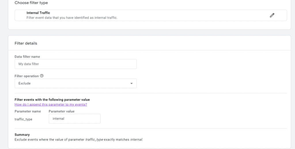 internal filter creation