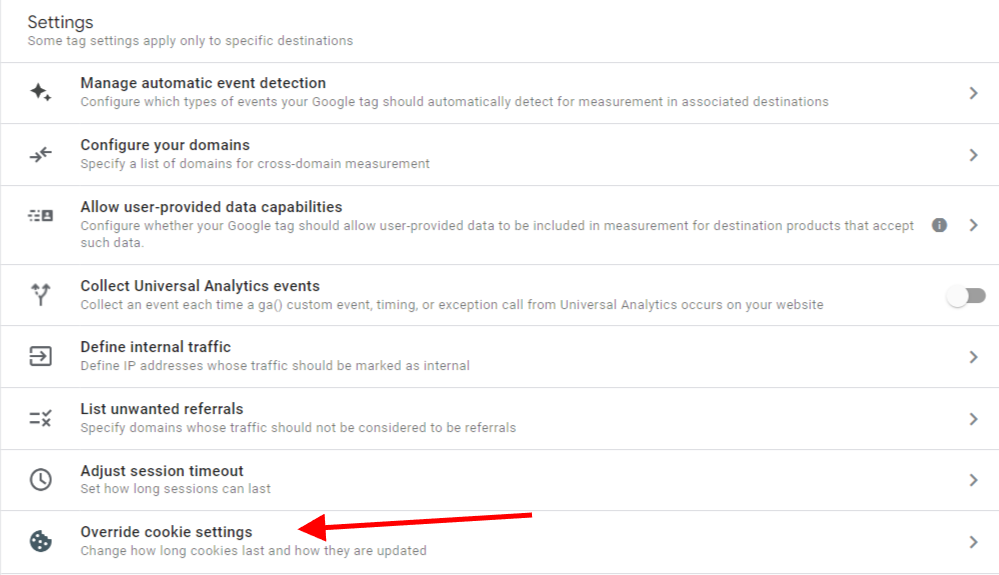 override cookies setting ga4